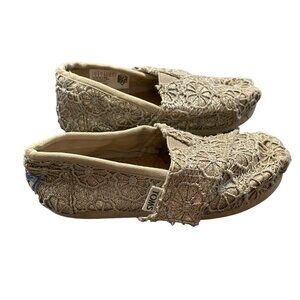 Toms Size 8 Toddler Girls Tan & Gold Slip-On Flats
